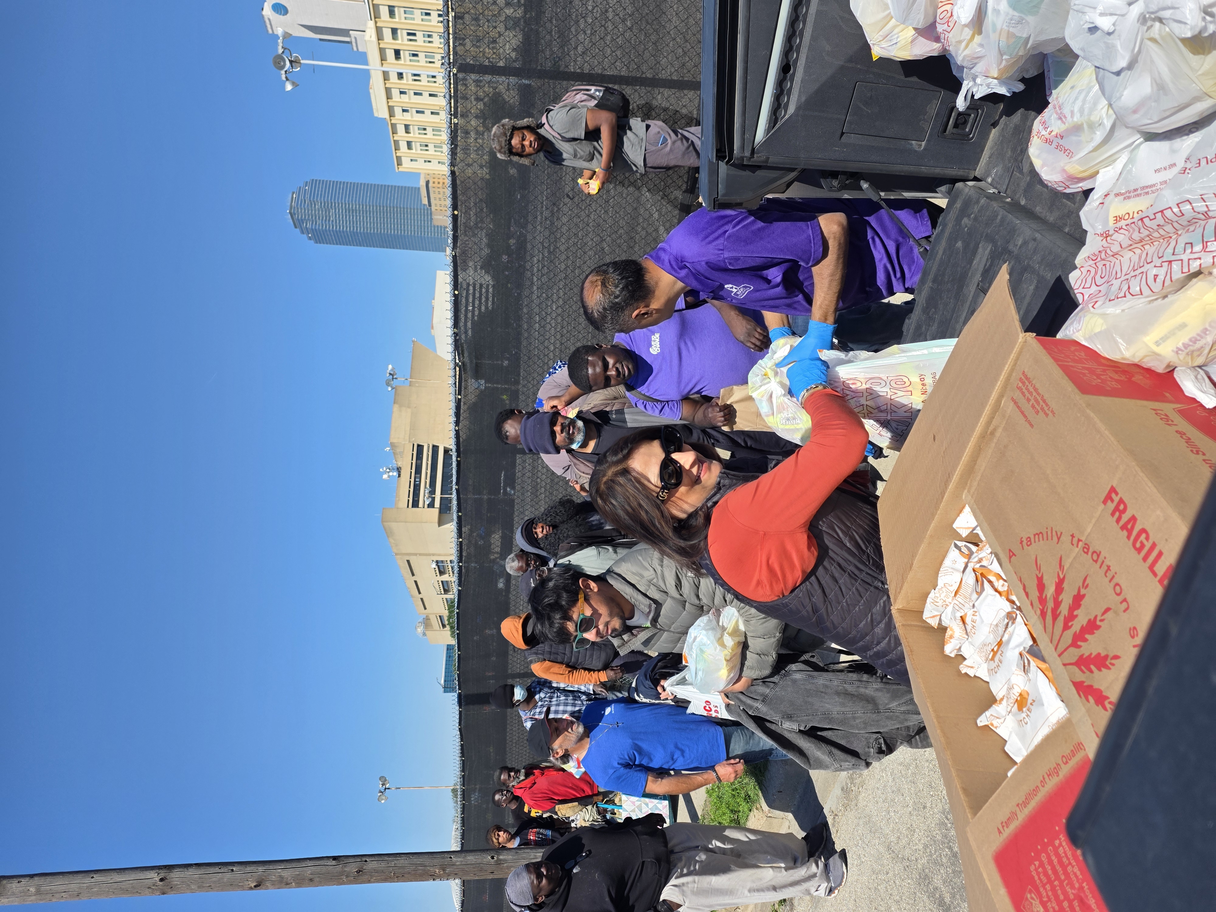 Volunteers distributing meals